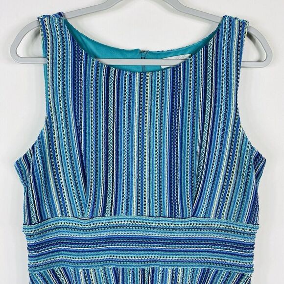 Dressbarn Size 12 Crochet Striped Sleeveless Fit & Flare Dress Blue - Picture 3 of 6